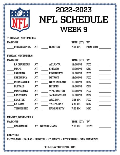 week 9 NFL date